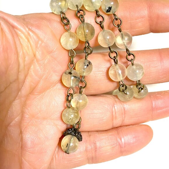 Natural Yellow Green Prehnite Necklace, Cute Bronze Acorn + Genuine Gemstone - Picture 16 of 16